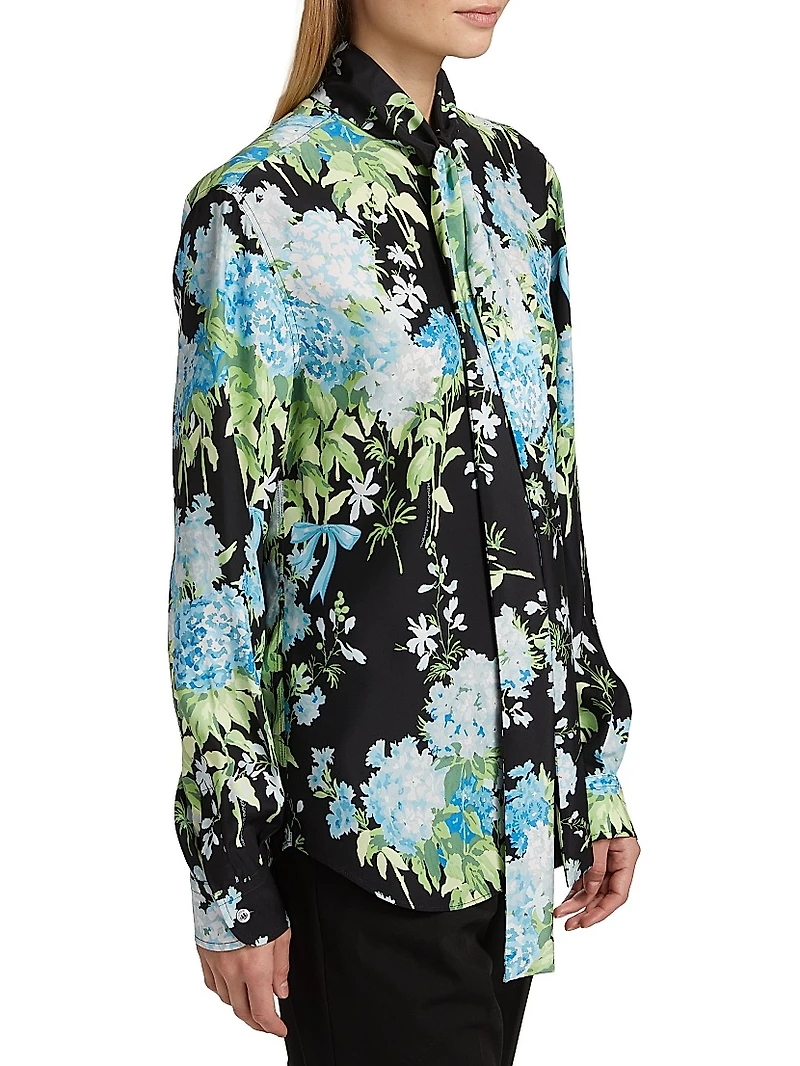 Floral Silk Tie-Neck Blouse