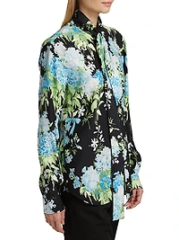 Floral Silk Tie-Neck Blouse