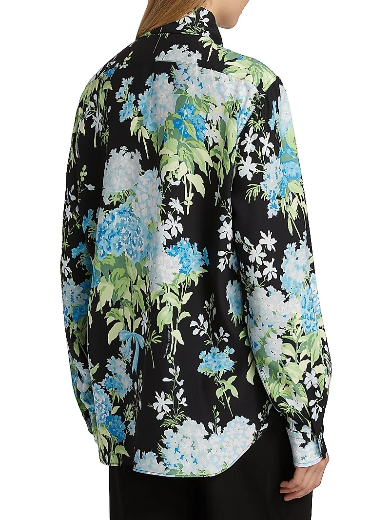 Floral Silk Tie-Neck Blouse
