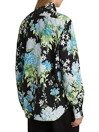 Floral Silk Tie-Neck Blouse
