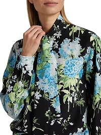 Floral Silk Tie-Neck Blouse