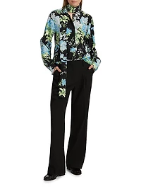 Floral Silk Tie-Neck Blouse