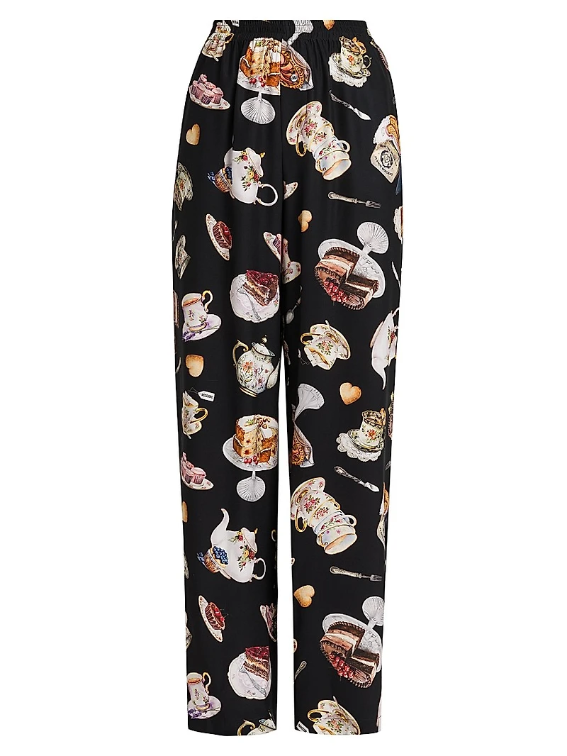 High Tea Print Silk Trousers