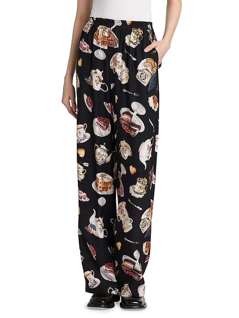 High Tea Print Silk Trousers