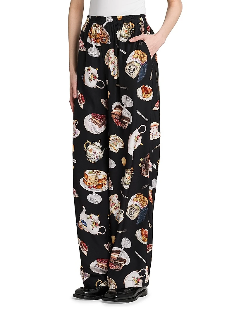 High Tea Print Silk Trousers