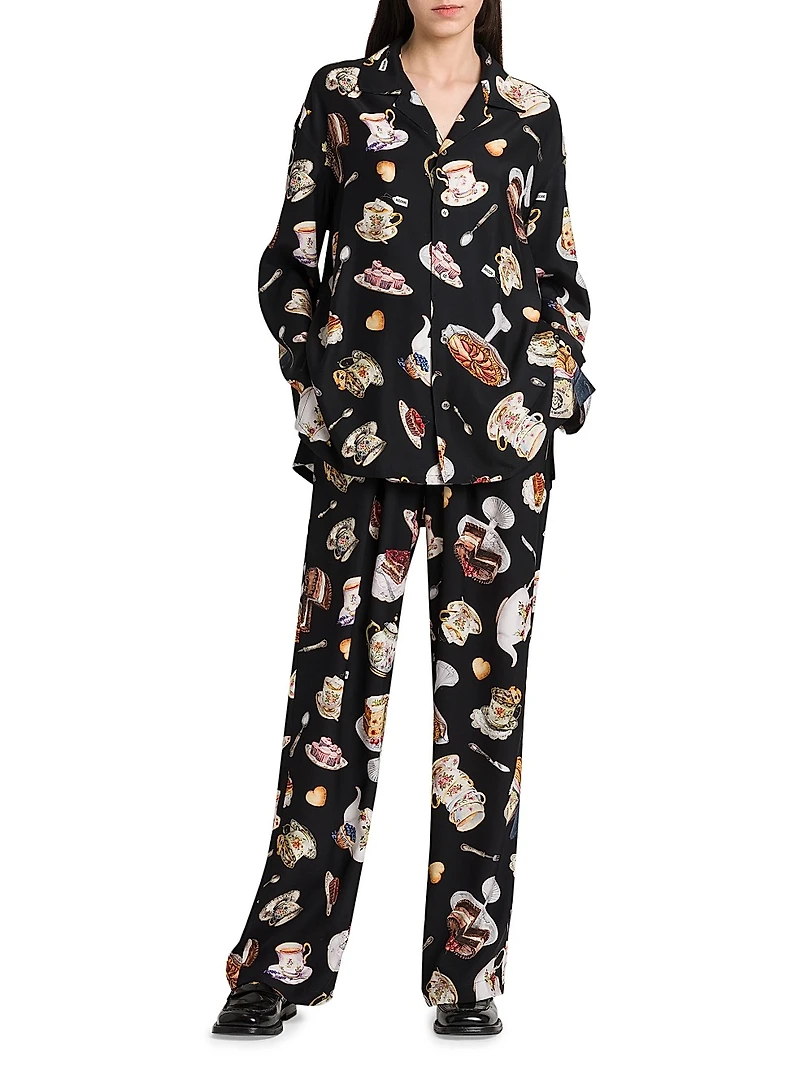 High Tea Print Silk Trousers
