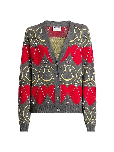 Smile-Heart Argyle Cardigan