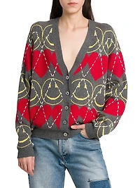 Smile-Heart Argyle Cardigan