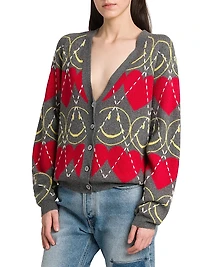 Smile-Heart Argyle Cardigan