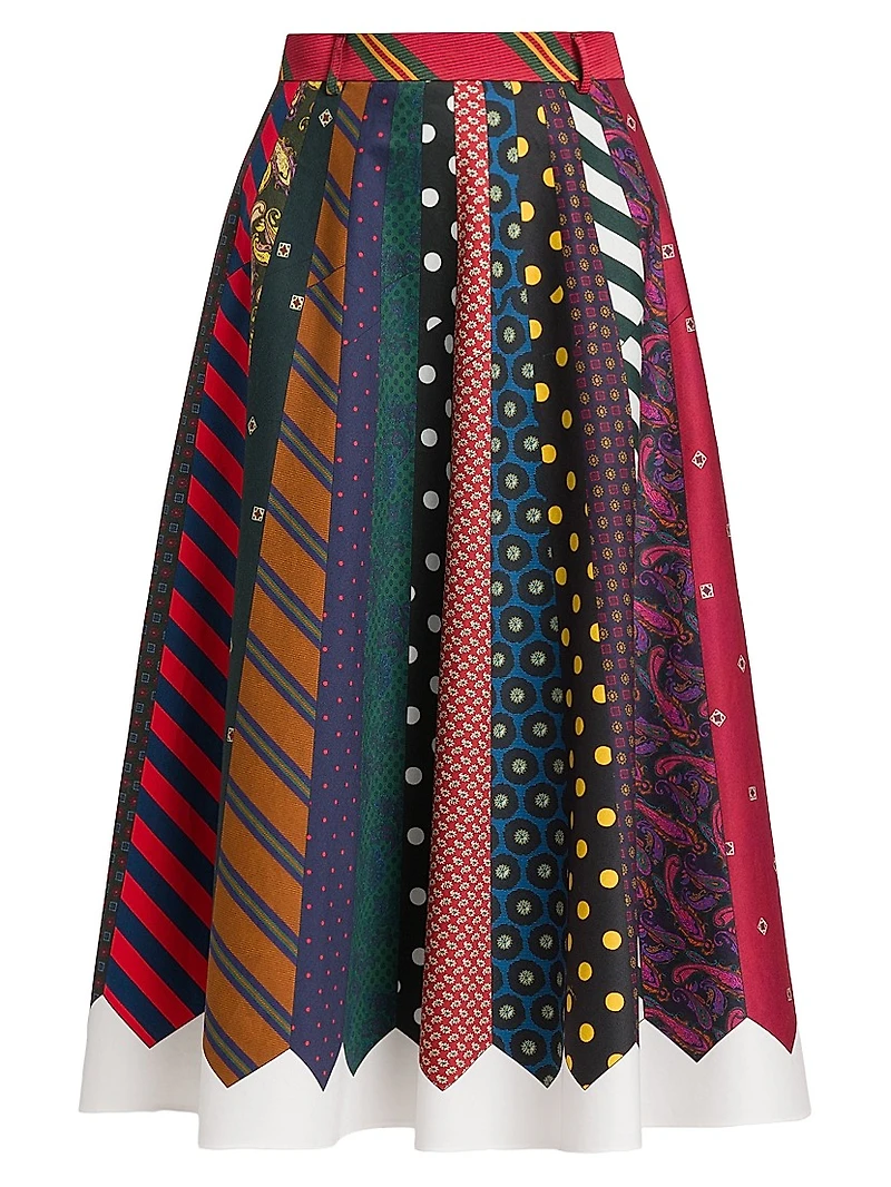 Mixed Tie Print Midi-Skirt