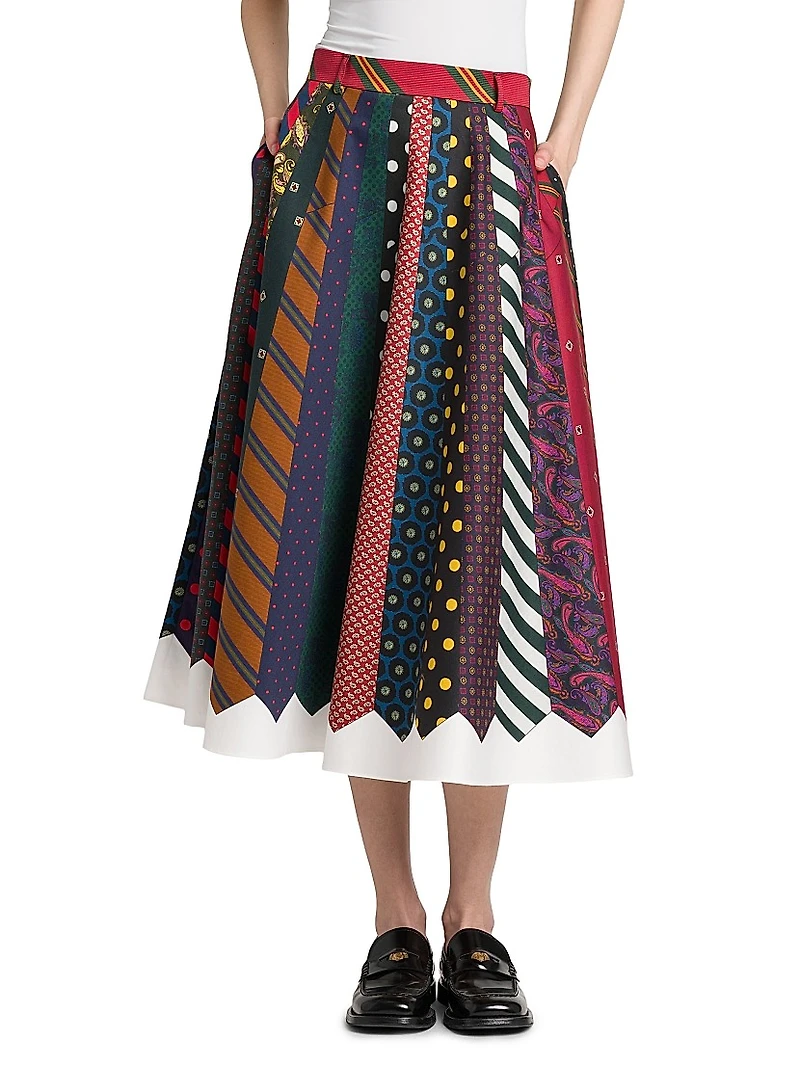 Mixed Tie Print Midi-Skirt