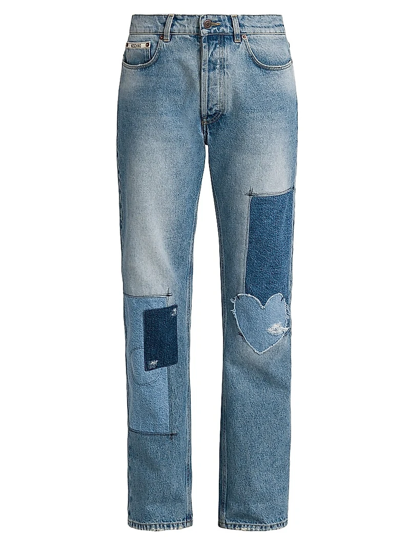 Heart Patchwork Straight Jeans