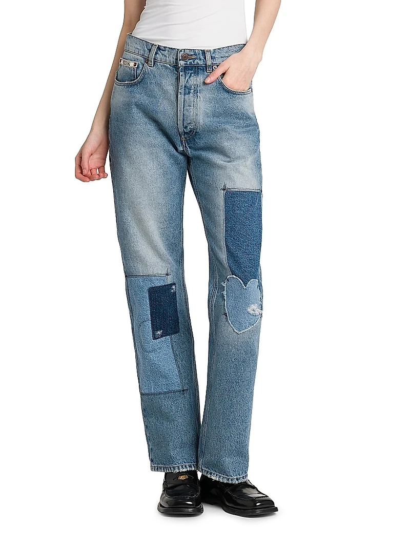Heart Patchwork Straight Jeans