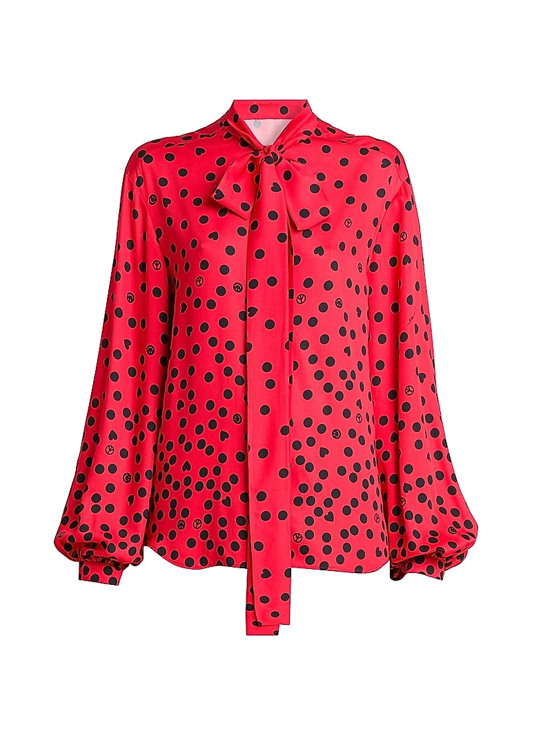 Polka Dot Tie-Neck Blouse