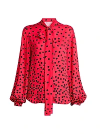Polka Dot Tie-Neck Blouse