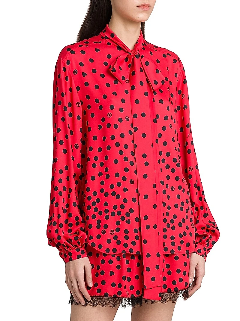 Polka Dot Tie-Neck Blouse