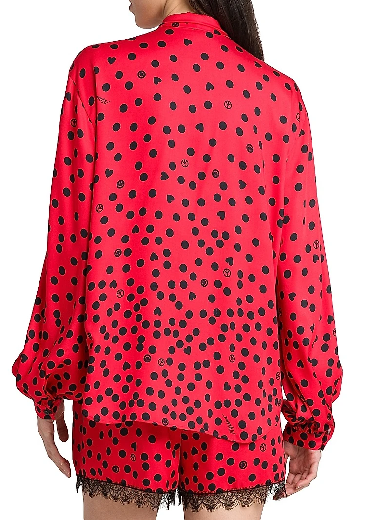 Polka Dot Tie-Neck Blouse