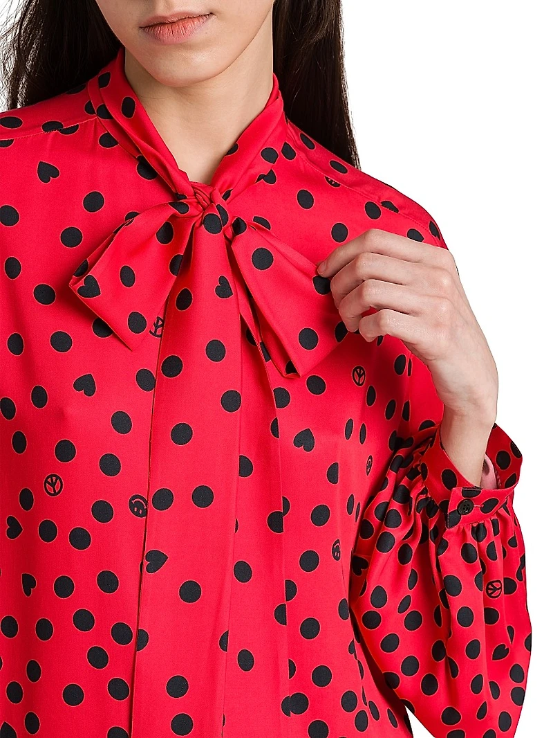 Polka Dot Tie-Neck Blouse