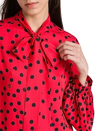 Polka Dot Tie-Neck Blouse