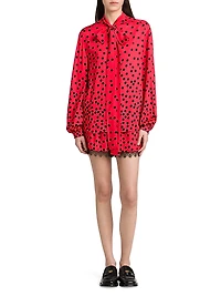 Polka Dot Tie-Neck Blouse