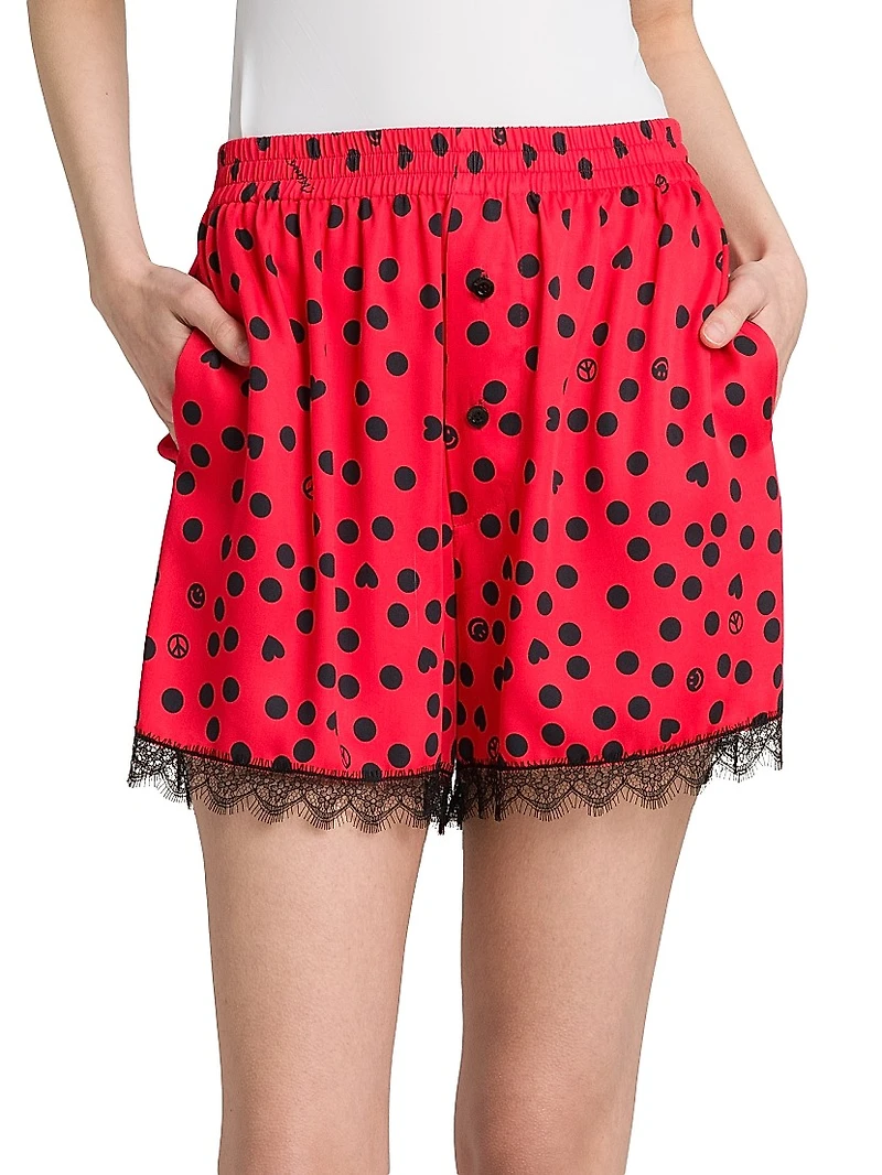 Polka Dot Lace-Trimmed Shorts