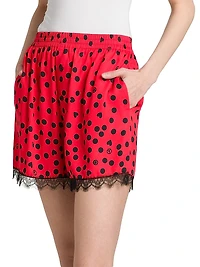 Polka Dot Lace-Trimmed Shorts