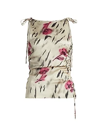 Printed Floral Satin Ruched Top