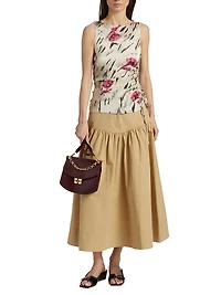 Printed Floral Satin Ruched Top