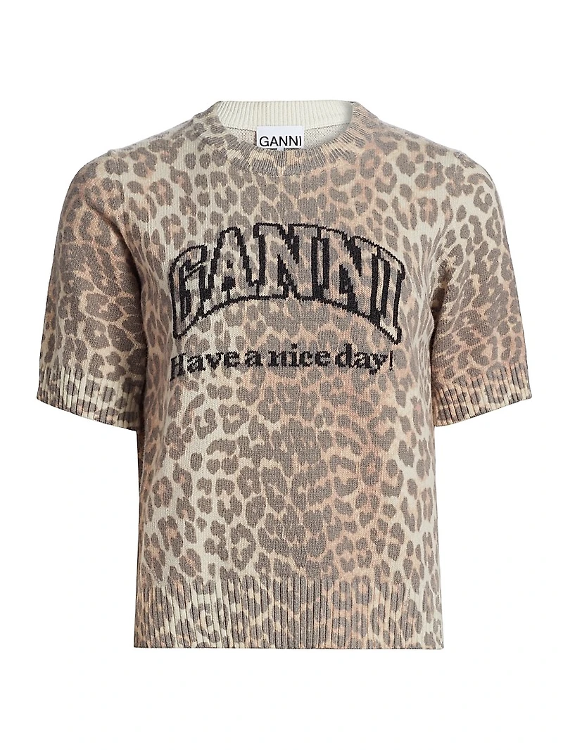 Leopard-Print Wool-Blend T-Shirt