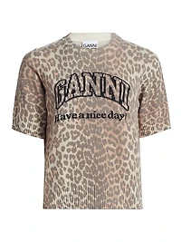 Leopard-Print Wool-Blend T-Shirt