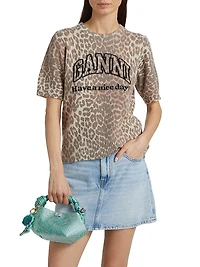 Leopard-Print Wool-Blend T-Shirt