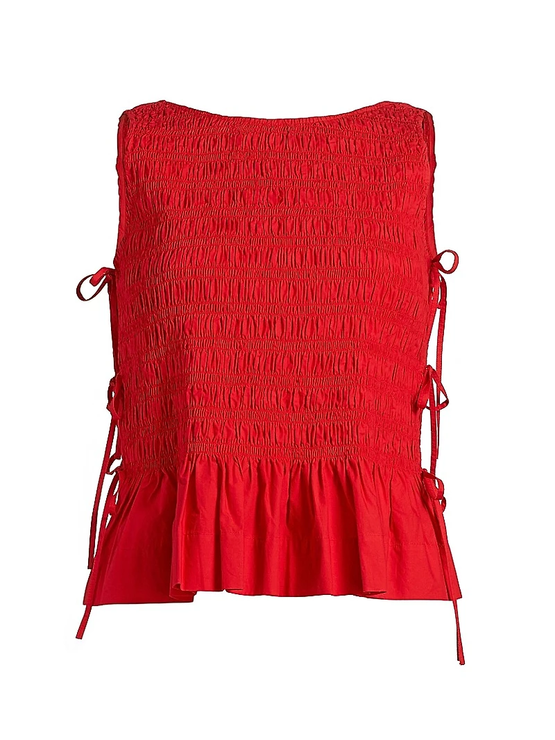 Smocked Side-Tie Cotton Top