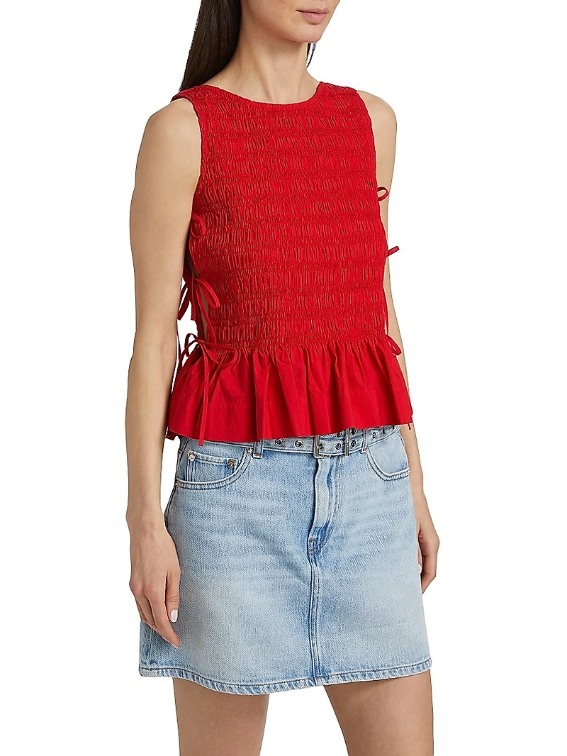 Smocked Side-Tie Cotton Top