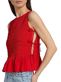 Smocked Side-Tie Cotton Top