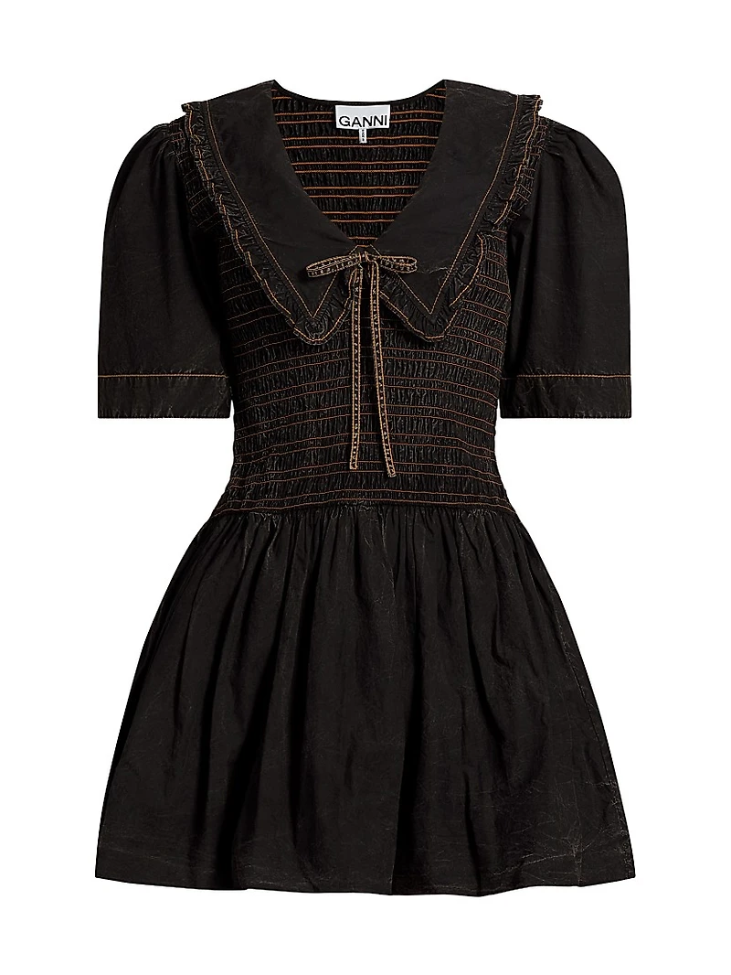 Garment-Dyed Smocked Cotton Minidress