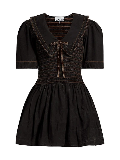 Garment-Dyed Smocked Cotton Minidress