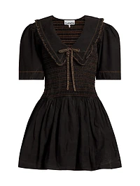 Garment-Dyed Smocked Cotton Minidress