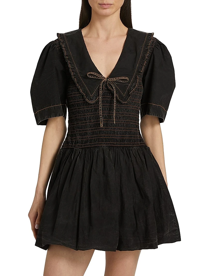 Garment-Dyed Smocked Cotton Minidress