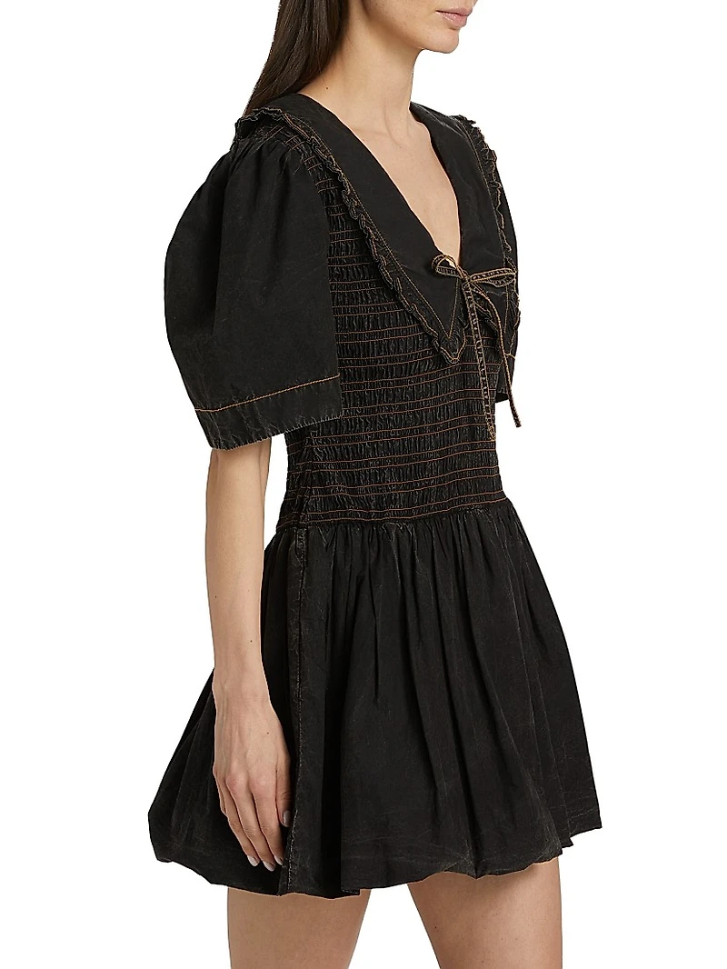 Garment-Dyed Smocked Cotton Minidress