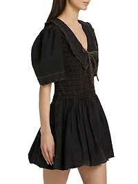 Garment-Dyed Smocked Cotton Minidress