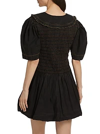 Garment-Dyed Smocked Cotton Minidress