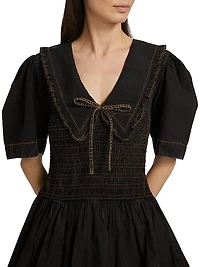 Garment-Dyed Smocked Cotton Minidress