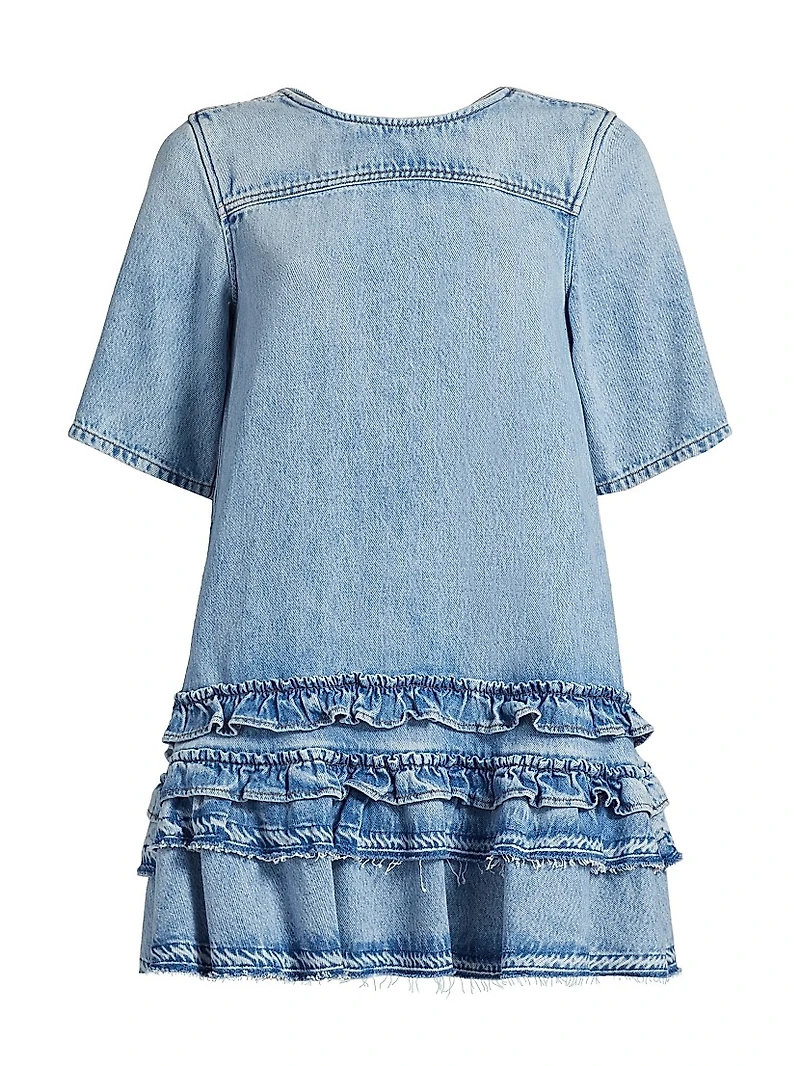 Frilled Denim Short-Sleeve Minidress