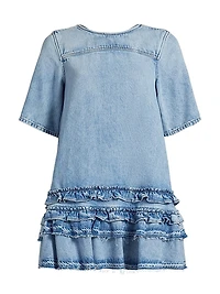 Frilled Denim Short-Sleeve Minidress