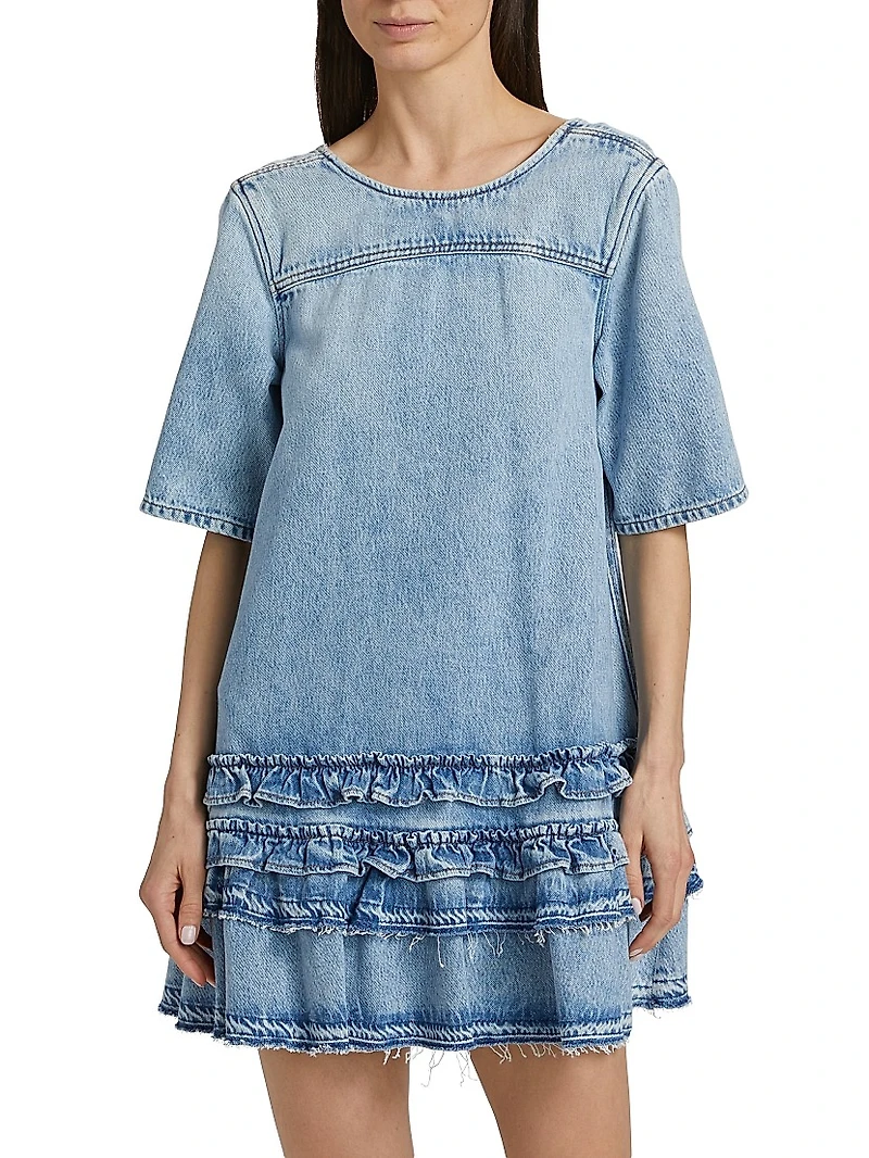 Frilled Denim Short-Sleeve Minidress