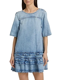 Frilled Denim Short-Sleeve Minidress