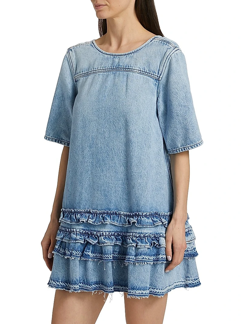 Frilled Denim Short-Sleeve Minidress