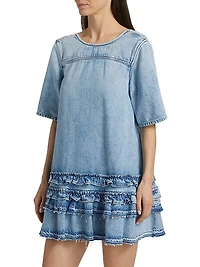 Frilled Denim Short-Sleeve Minidress