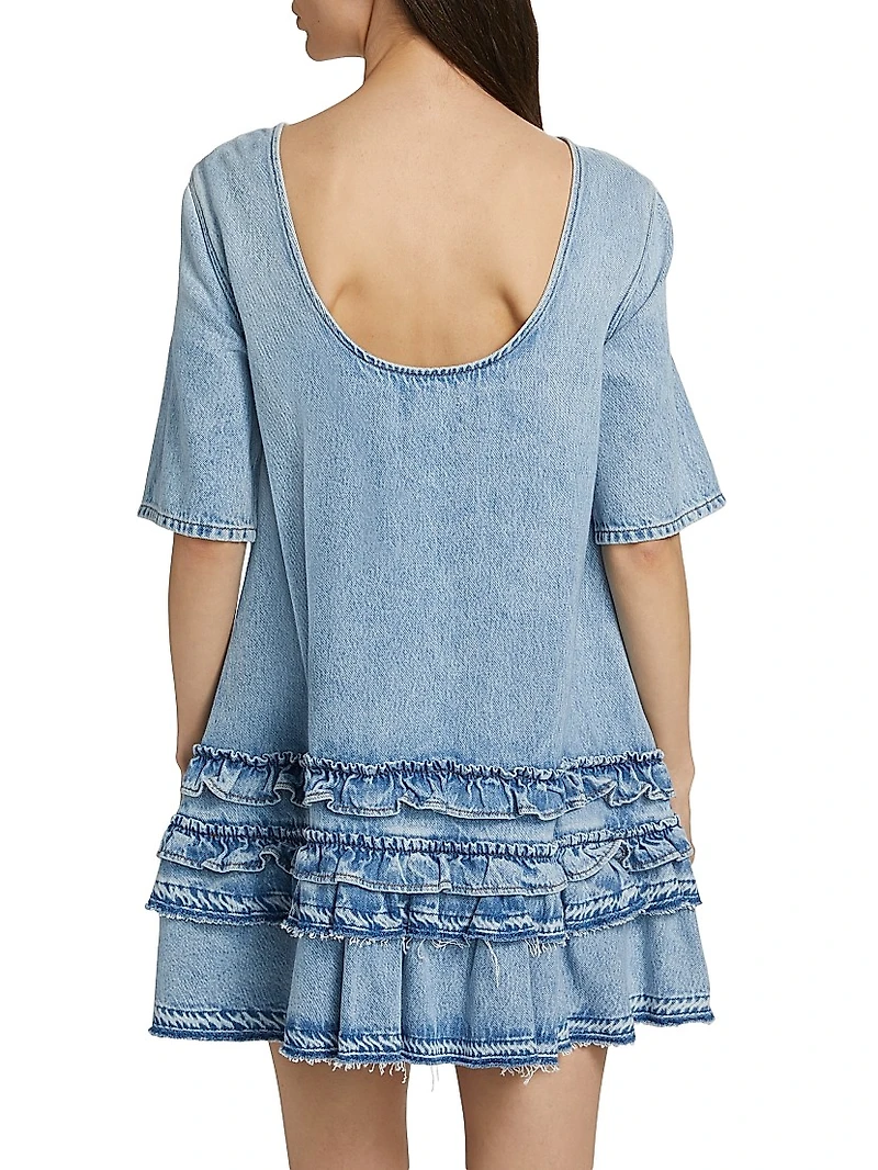 Frilled Denim Short-Sleeve Minidress