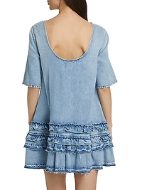 Frilled Denim Short-Sleeve Minidress